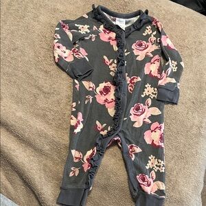 Charming Floral Kids Footie in Gray and Pink